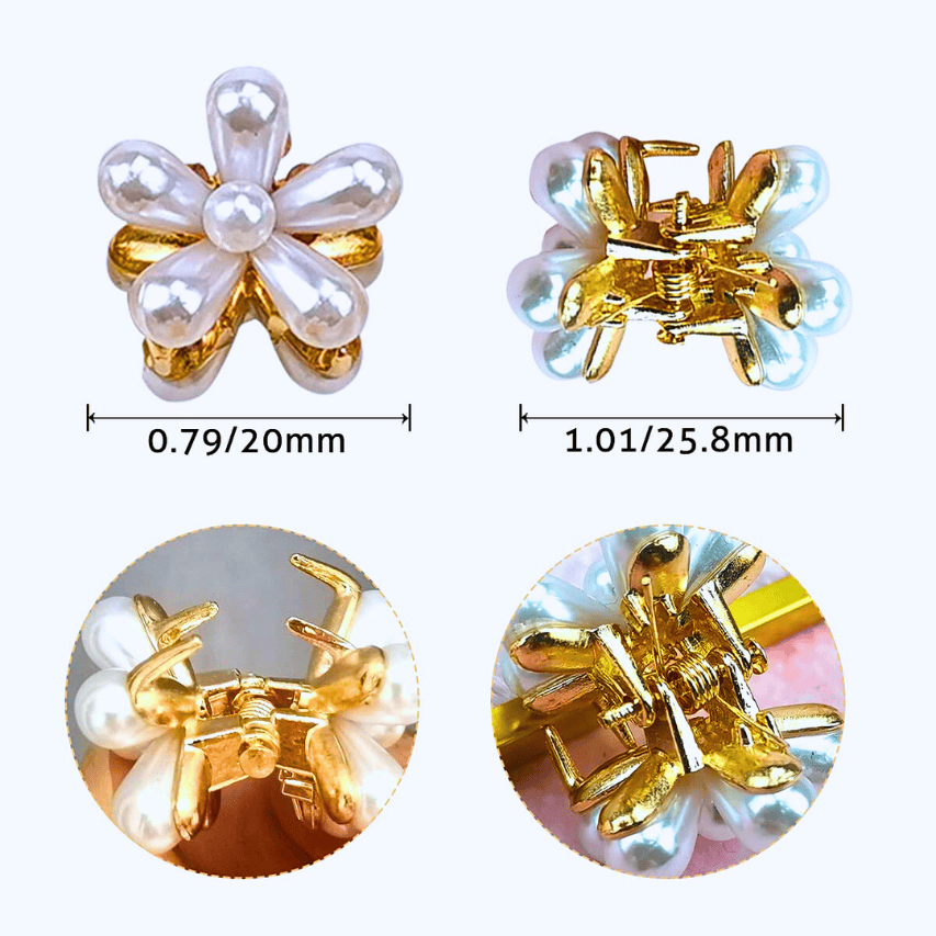 10PCS - Flower-shaped design pack of small pearl hair claw clips