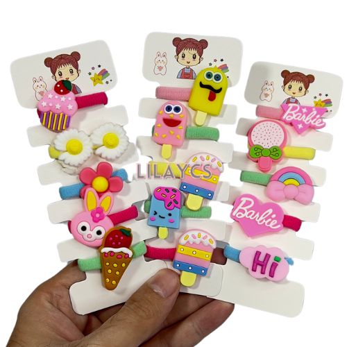 Cute Kids Adorable Hair Ponies Set - Colorful hair ties - 1 Card