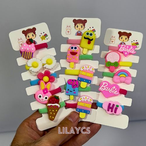 Cute Kids Adorable Hair Ponies Set - Colorful hair ties - 1 Card