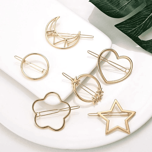 Stylish Geometric Metal Hair Clips Set - Pack of 6 Silver Barrettes by Homeoculture