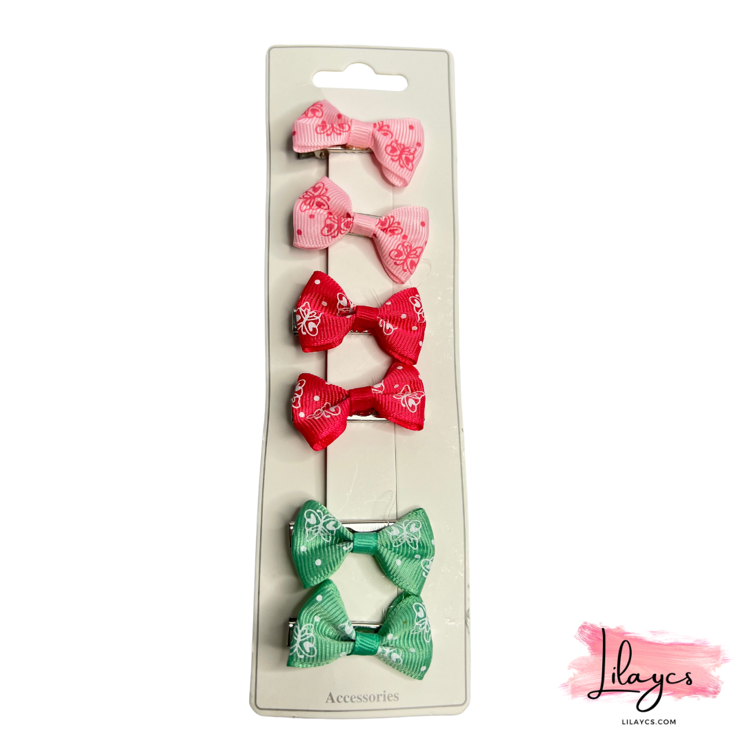 1 Card - Kids Set of 6 Hair Pins Card - Cute Bow Hair Pins Card