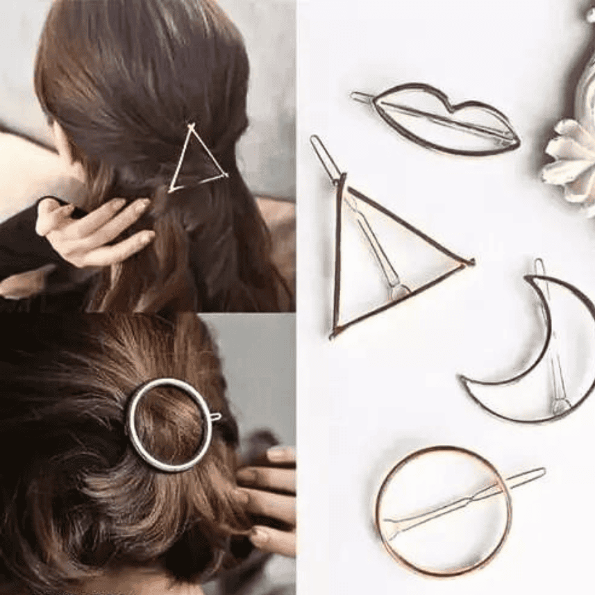 Stylish Geometric Metal Hair Clips Set - Pack of 6 Silver Barrettes by Homeoculture