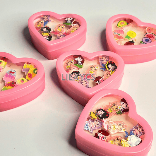 9PCS - Kids Cute SHAPE Rings with Heart Shape Box