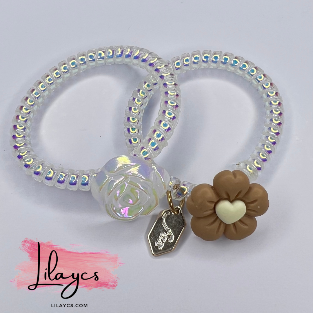 2Pcs - Hair Tie Bracelet Dangle Charm Ponytail Holder