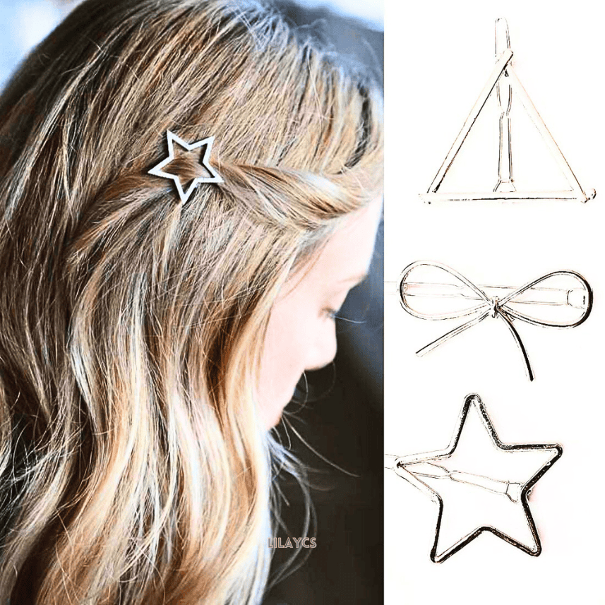 Stylish Geometric Metal Hair Clips Set - Pack of 6 Silver Barrettes by Homeoculture