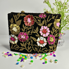 Versatile Black Multi Flowers Handbag