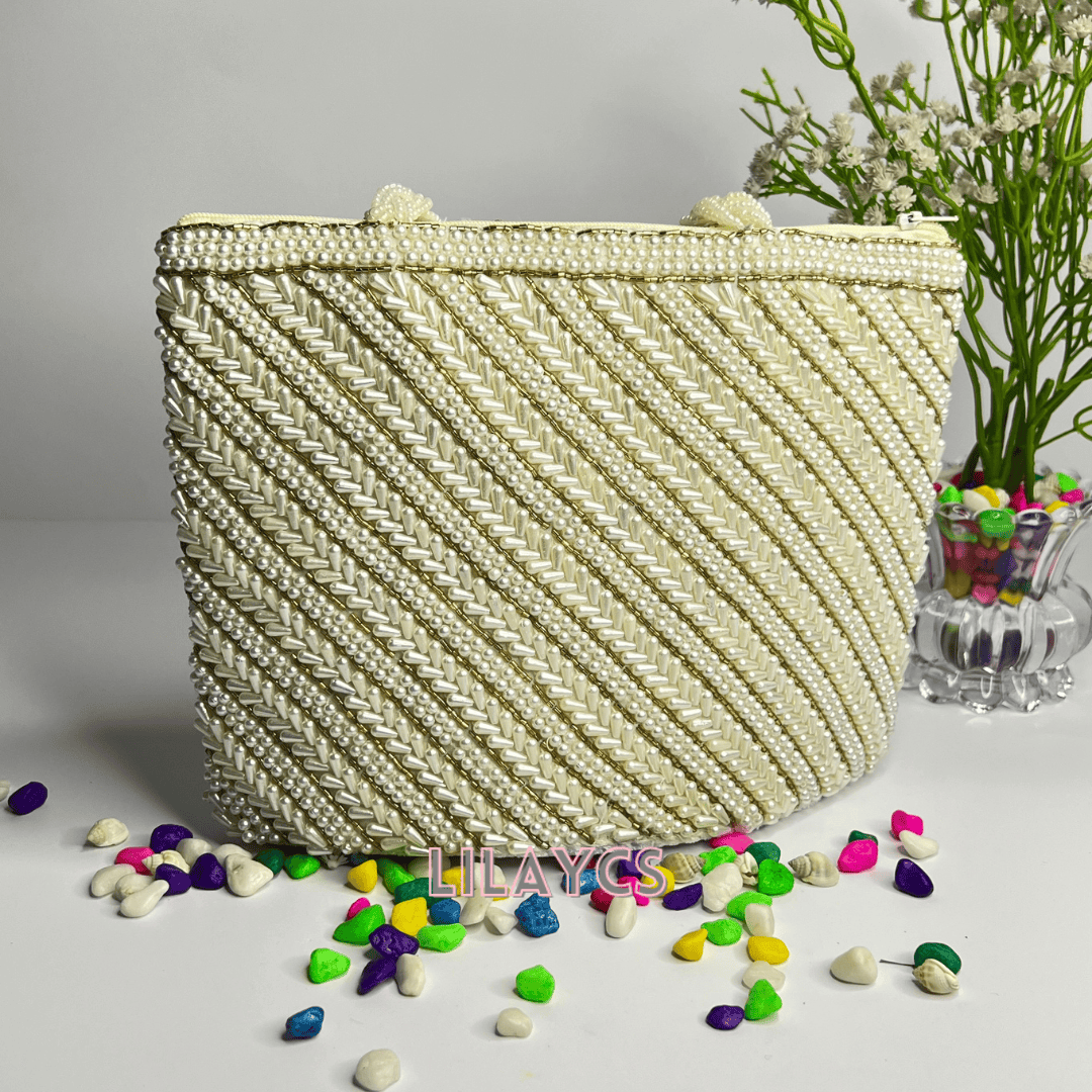 White Pearl Beads HandCrafted Artist Bag