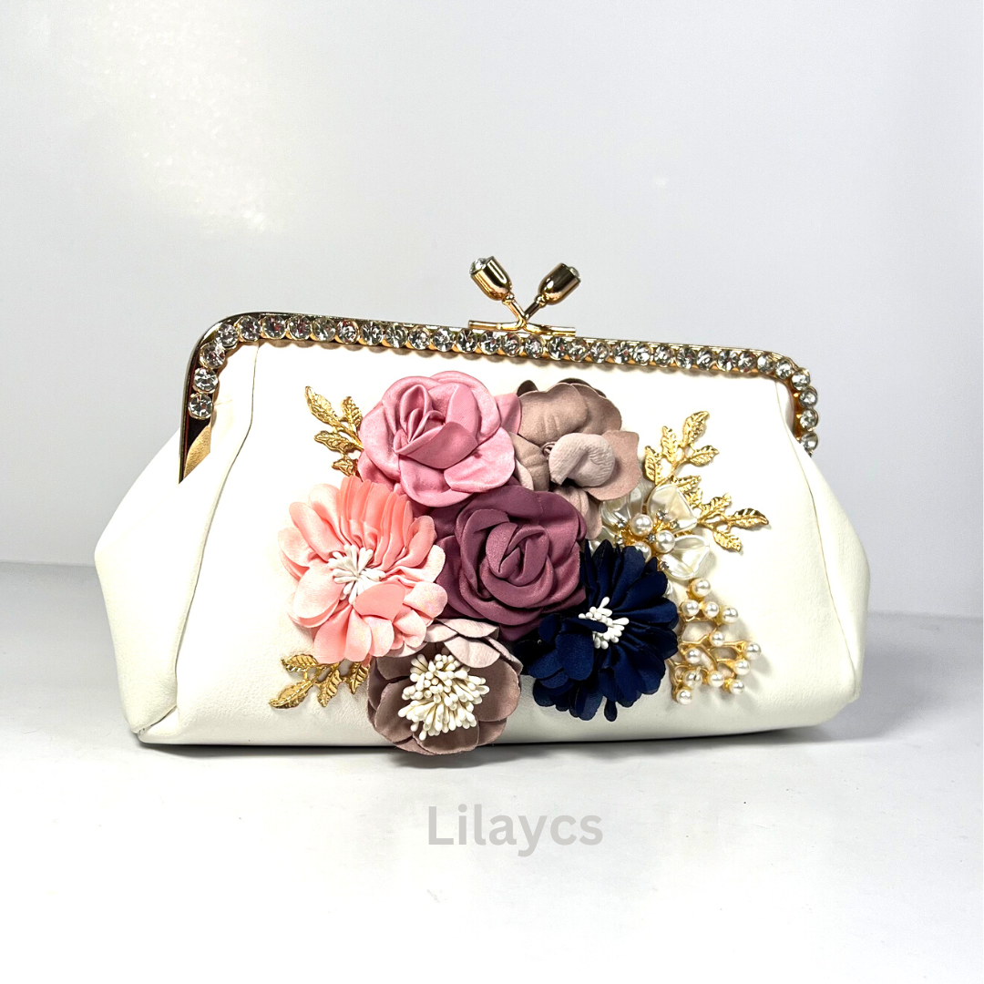 White Floral 3D Ladies Clutch