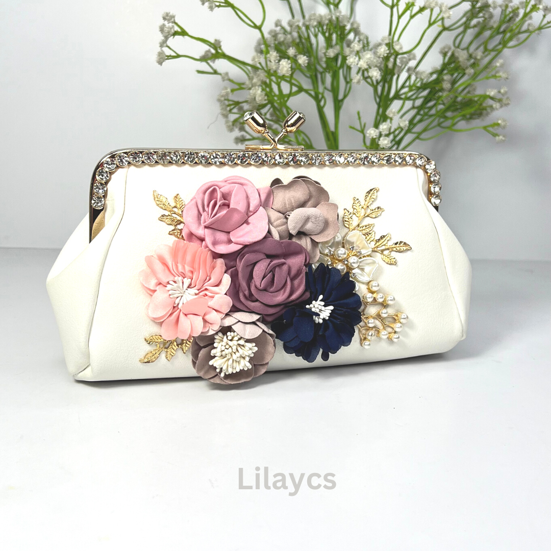 White Floral 3D Ladies Clutch