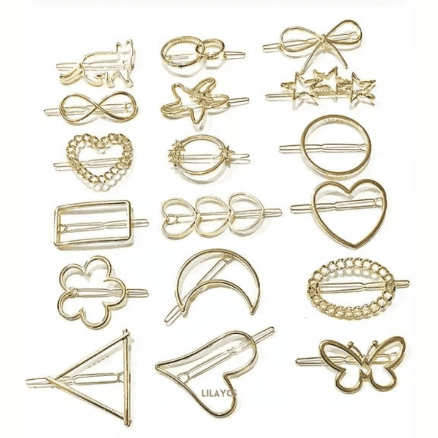 Stylish Geometric Metal Hair Clips Set - Pack of 6 Silver Barrettes by Homeoculture