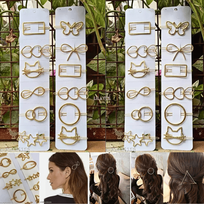 Stylish Geometric Metal Hair Clips Set - Pack of 6 Silver Barrettes by Homeoculture