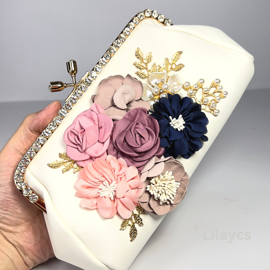 White Floral 3D Ladies Clutch