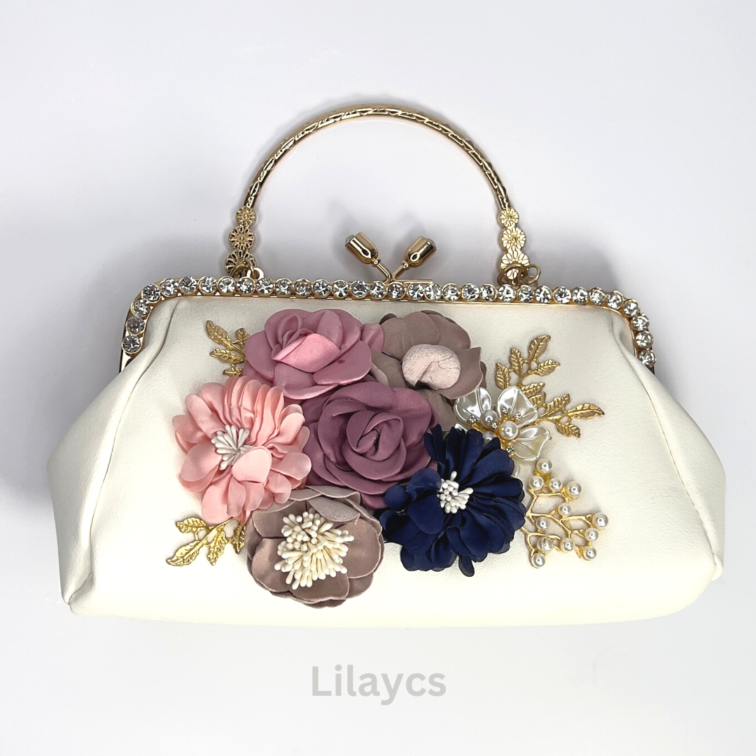 White Floral 3D Ladies Clutch