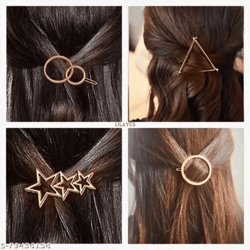 Stylish Geometric Metal Hair Clips Set - Pack of 6 Silver Barrettes by Homeoculture