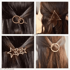 Stylish Geometric Metal Hair Clips Set - Pack of 6 Silver Barrettes by Homeoculture