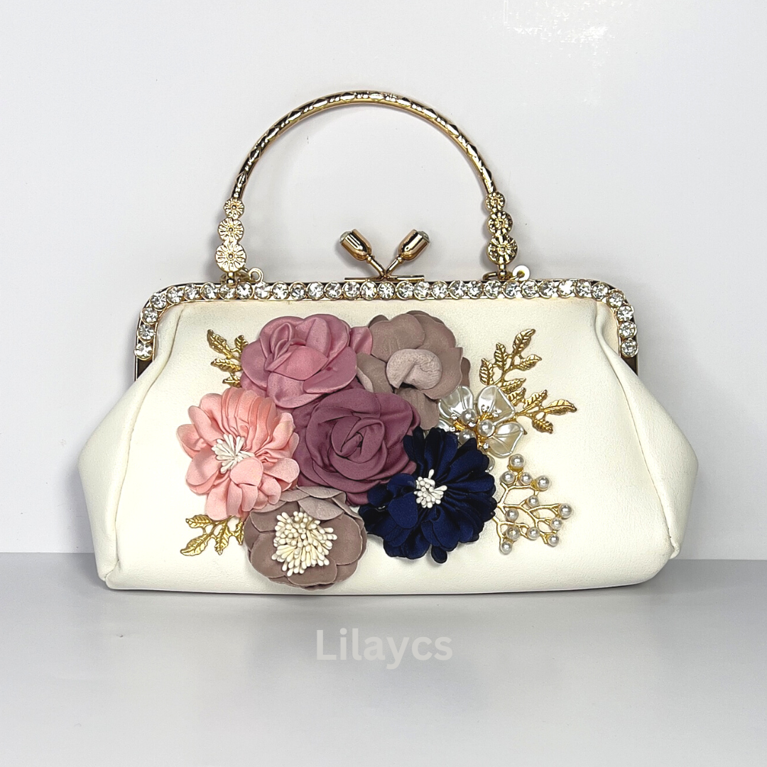 White Floral 3D Ladies Clutch