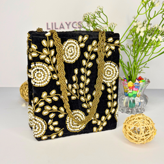 Timeless Elegance Handmade Bag - Black Pearls - Style 2