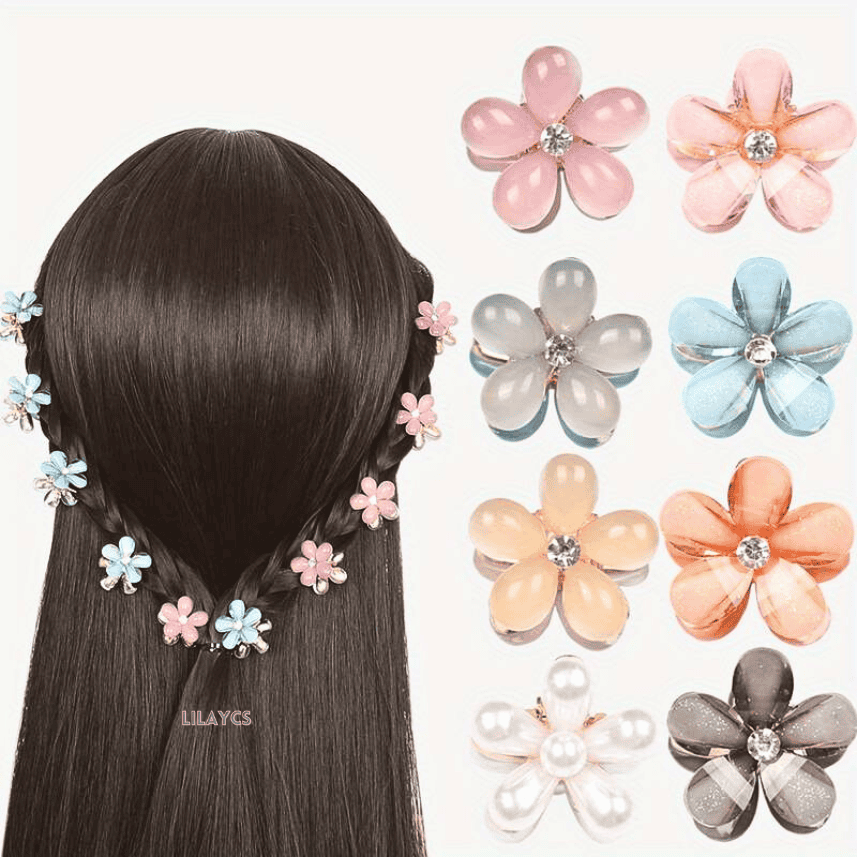 Premium Pack of 12 Crystal Flower Barrettes - Elegant Hair Accessories for Women and Girls