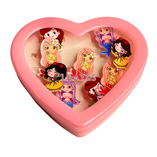 9PCS - Kids Cute SHAPE Rings with Heart Shape Box