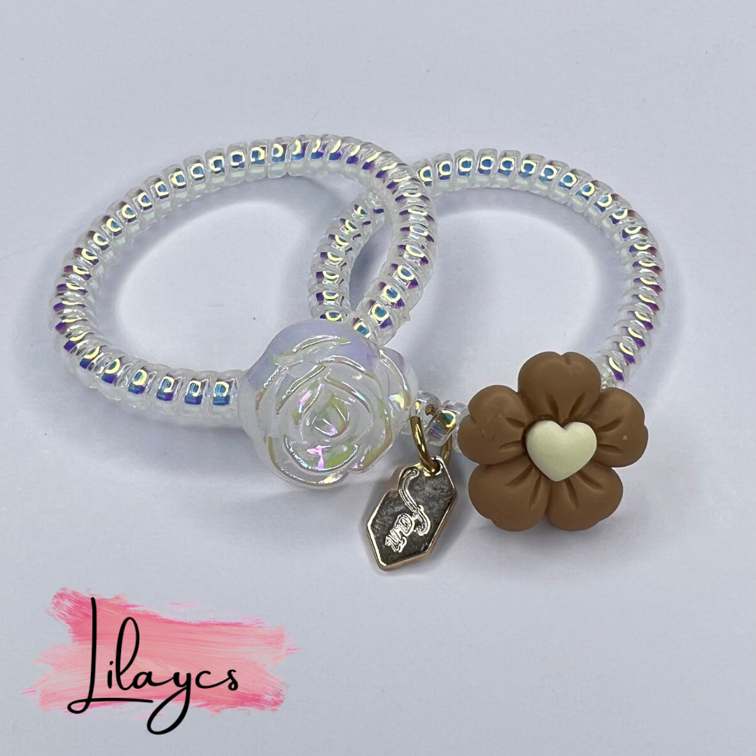 2Pcs - Hair Tie Bracelet Dangle Charm Ponytail Holder