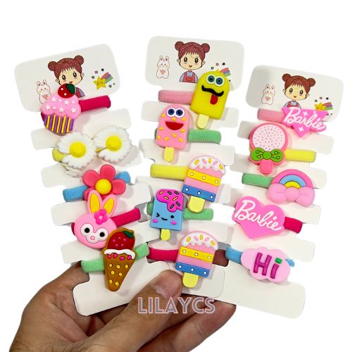 Cute Kids Adorable Hair Ponies Set - Colorful hair ties - 1 Card