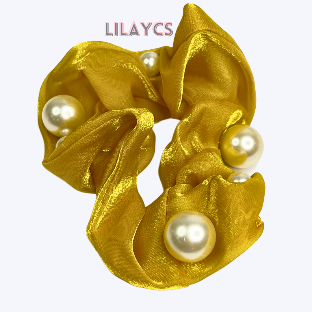 Premium Silk Pearl Glossy Hair Tie Scrunchies for Girls & Women