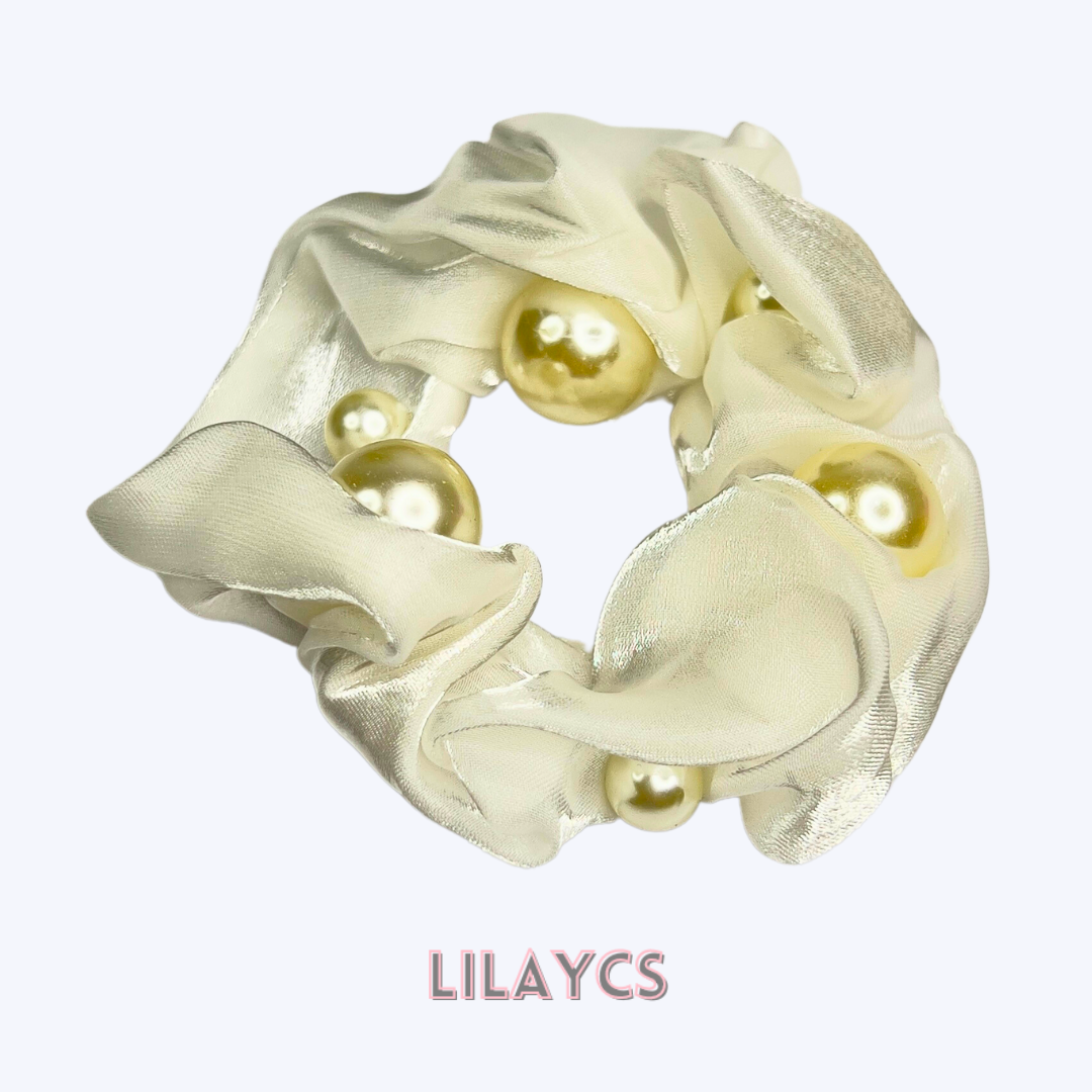 Premium Silk Pearl Glossy Hair Tie Scrunchies for Girls & Women