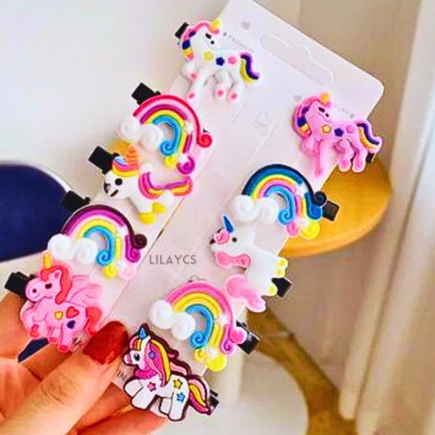 10PCS/Set New Korean Cute Rainbow Cartoon Unicorn Hair Clips for Kids