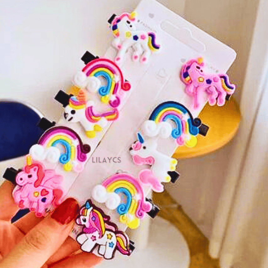 10PCS/Set New Korean Cute Rainbow Cartoon Unicorn Hair Clips for Kids