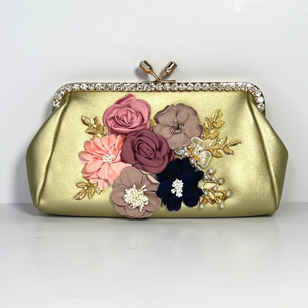 Synthetic Leather Floral 3D Ladies Clutch