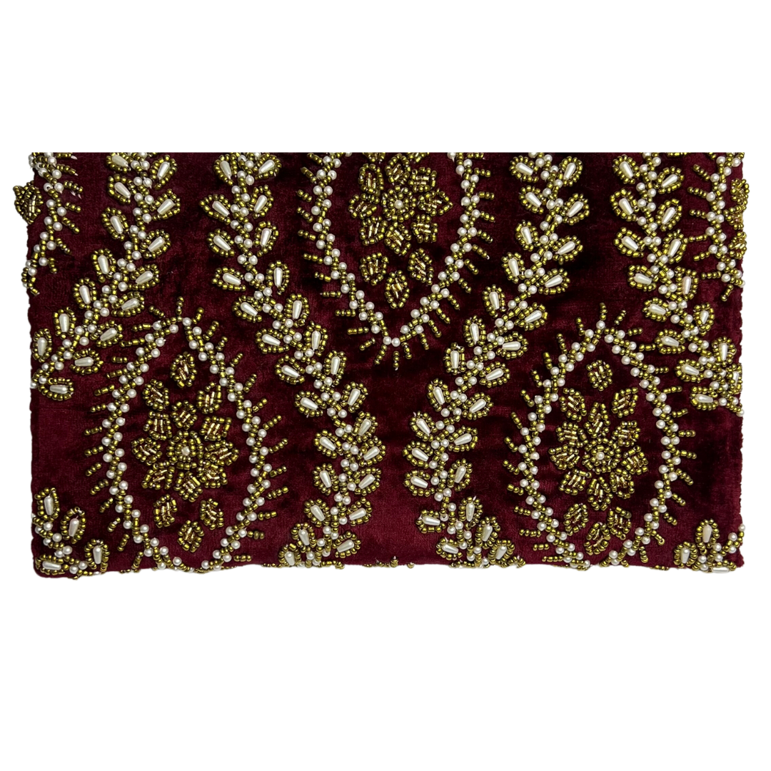 Red Velvet Beads Handmade Clutch - Timeless Elegance in Every Stitch