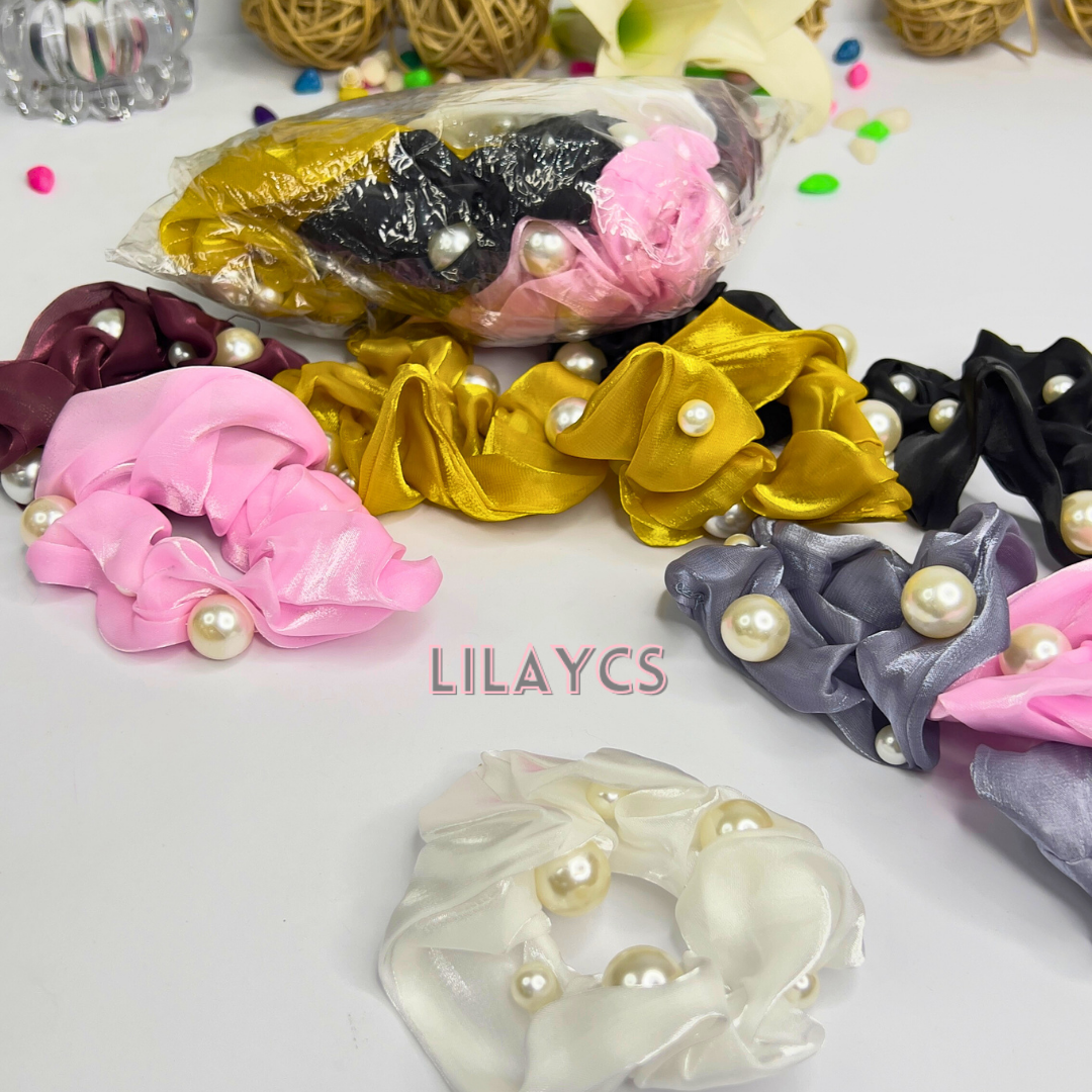 Premium Silk Pearl Glossy Hair Tie Scrunchies for Girls & Women