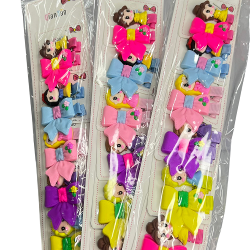 Set Of Cute Doll Silicone Hair Pins - 1 Card - 1 Doll And 1 Bow Pin - 2 PCS 1 Card