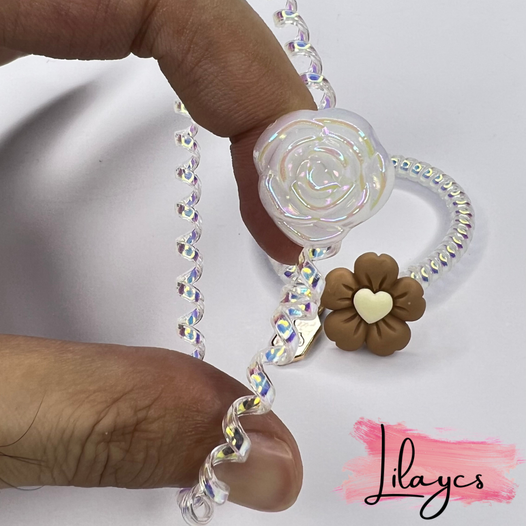 2Pcs - Hair Tie Bracelet Dangle Charm Ponytail Holder