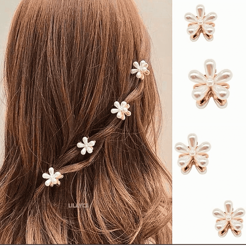 10PCS - Flower-shaped design pack of small pearl hair claw clips