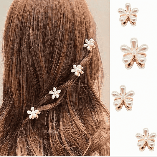 10PCS - Flower-shaped design pack of small pearl hair claw clips