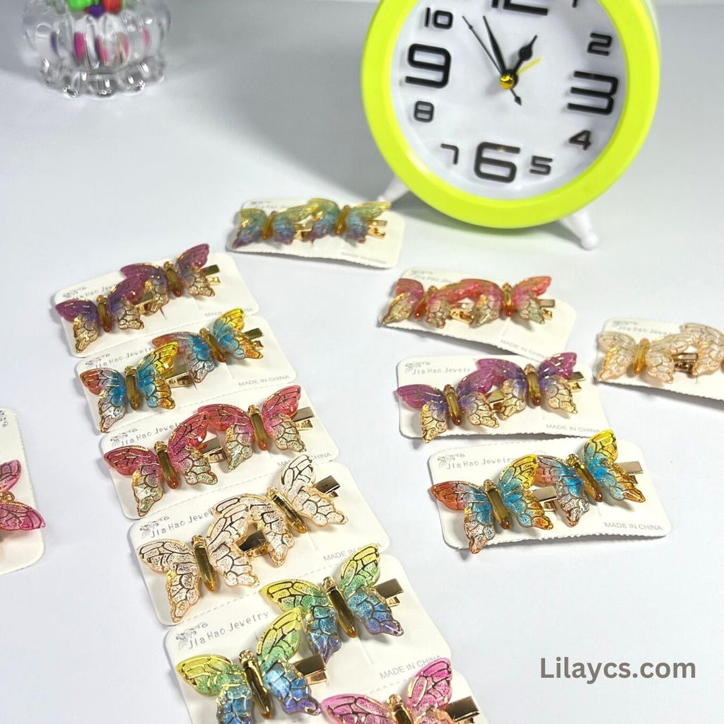 2 pcs - Butterfly Kids Cute Fancy Pins - Adorable Set of 2 on a Single Charming Card