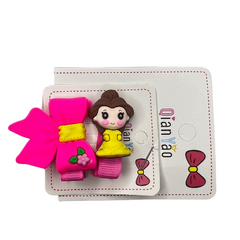 Set Of Cute Doll Silicone Hair Pins - 1 Card - 1 Doll And 1 Bow Pin - 2 PCS 1 Card