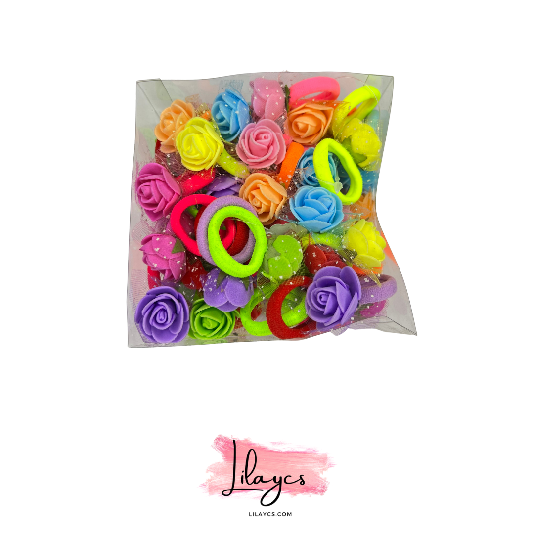 Complete Box - Flower and Net Ponytail Multicolor - 28 to 30 PCS