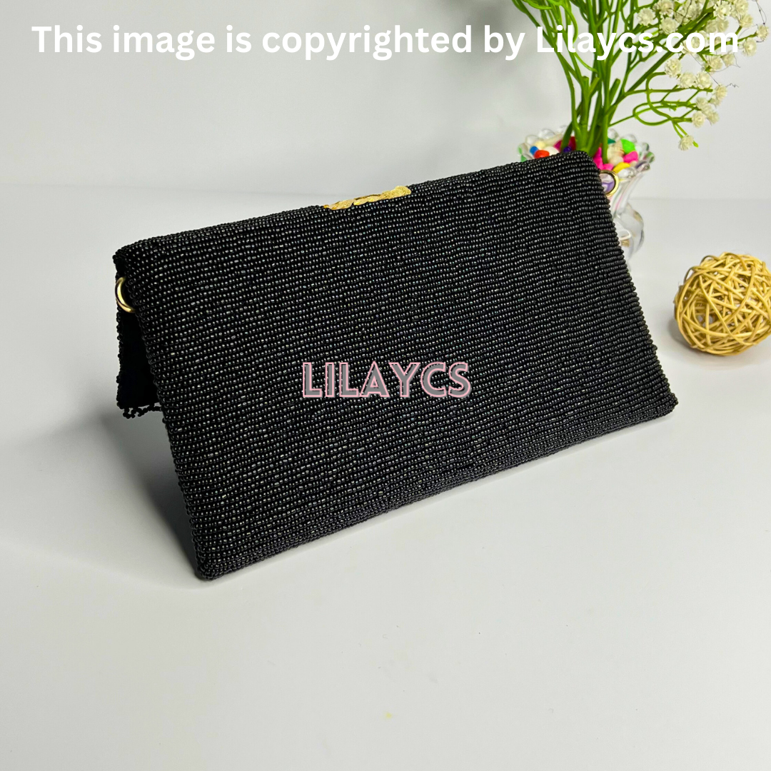 Gold Flowers Black Beauty Handcrafted Ladies Clutch