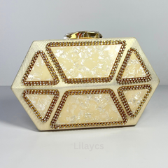 WHITE Hard Top Fancy Ladies Clutch Marble Design