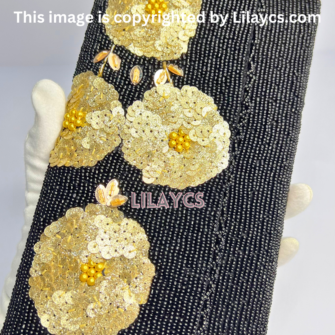 Gold Flowers Black Beauty Handcrafted Ladies Clutch