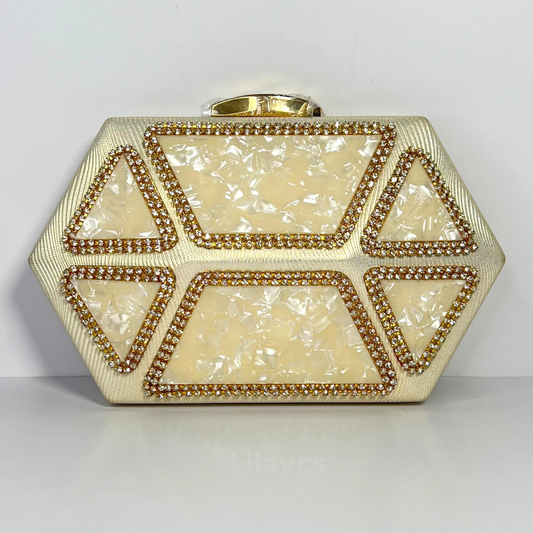 WHITE Hard Top Fancy Ladies Clutch Marble Design