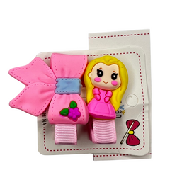 Set Of Cute Doll Silicone Hair Pins - 1 Card - 1 Doll And 1 Bow Pin - 2 PCS 1 Card