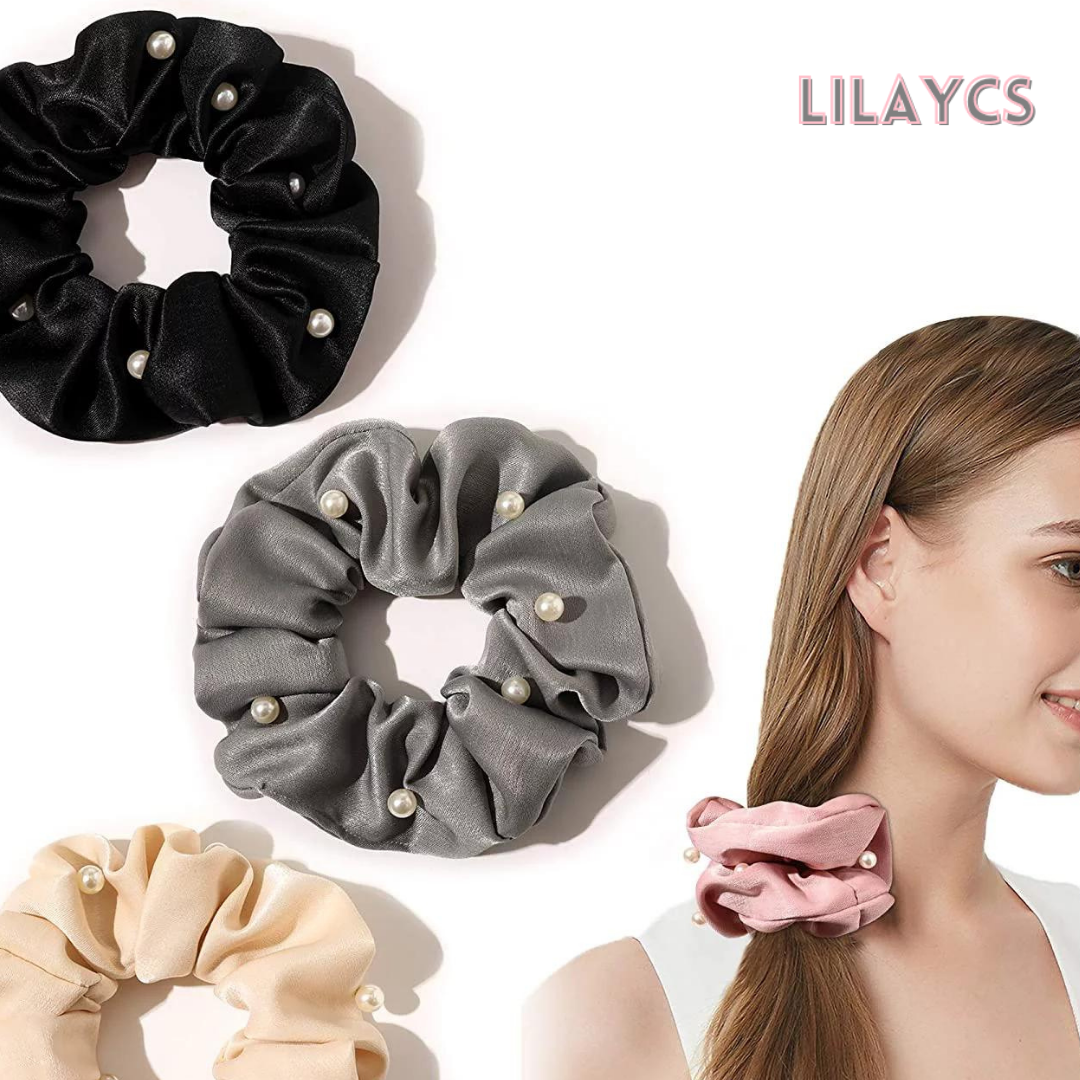 Premium Silk Pearl Glossy Hair Tie Scrunchies for Girls & Women