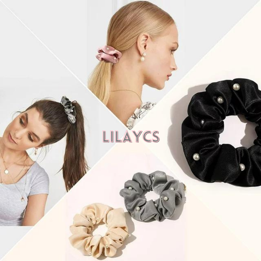 Premium Silk Pearl Glossy Hair Tie Scrunchies for Girls & Women