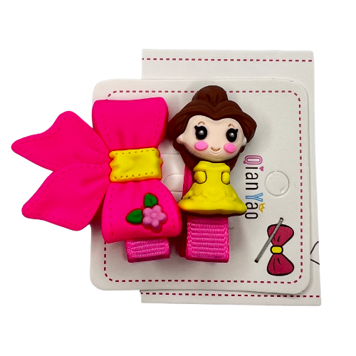 Set Of Cute Doll Silicone Hair Pins - 1 Card - 1 Doll And 1 Bow Pin - 2 PCS 1 Card