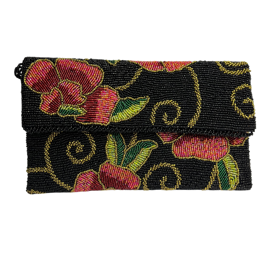 Black and Red Flowers Handmade Clutch - A Symphony of Elegance and Passion