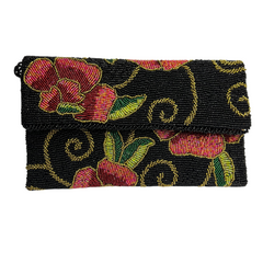 Black and Red Flowers Handmade Clutch - A Symphony of Elegance and Passion