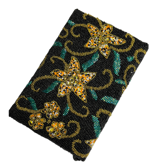 Black Multi Colors Flower - Handmade Clutch - A Blossom of Versatility